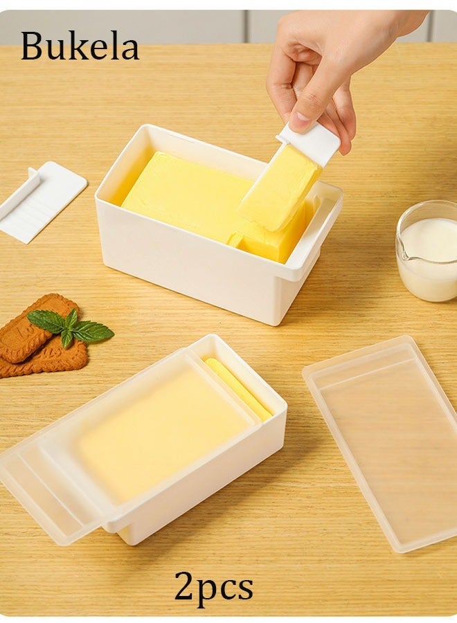 كيلا علبة تقطيع زبدة بغطاء، قطعتان، حاوية تخزين لقطاعة الجبن في المطبخ، علبة تقطيع كمية 10 غرام مع أداة فرد، منظم محكم الإغلاق لحفظ زبدة الخبز، تصميم صغير الحجم مضاد للروائح - Image 1